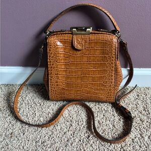 Patricia Nash Nela Frame Crossbody in Cognac Old Croc